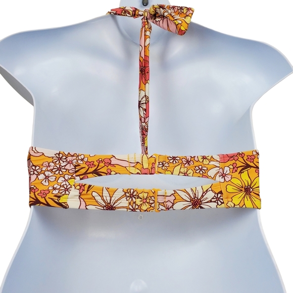 Adore Me Yellow Floral Print Shelby Halter Neck Bikini Swimsuit Top Size 42G - Picture 2 of 5